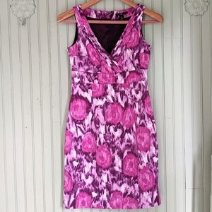 H&M Sheath Dress Watercolor Floral Sleeveless Empire Waist V-Neck Pink Purple 8